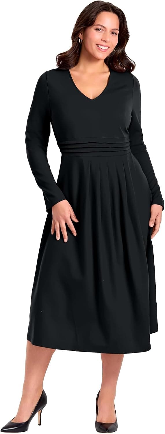 Black plus-size ponte fit-and-flare midi dress