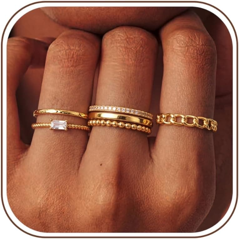 14K gold-plated stackable ring set