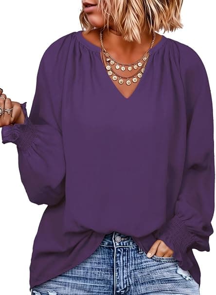 Tillandsia-purple plus-size chiffon V-neck blouse
