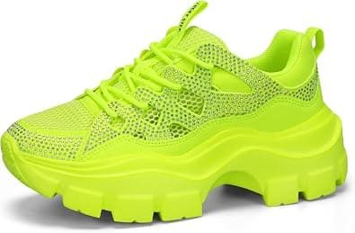 Neon-yellow rhinestone platform sneakers