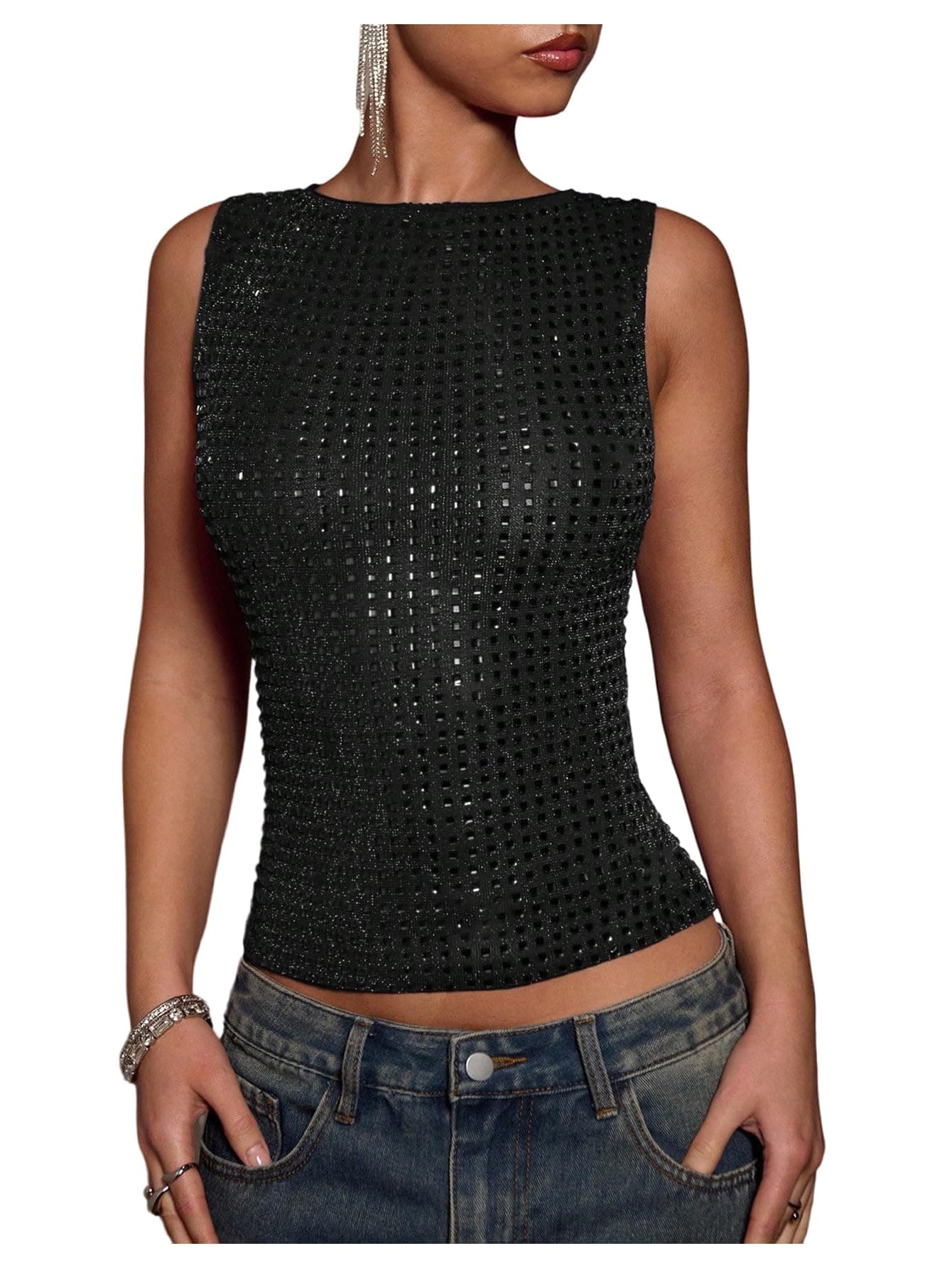 Crystal-embellished rhinestone rave top