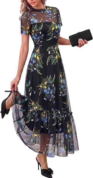 Navy floral chiffon wrap dress