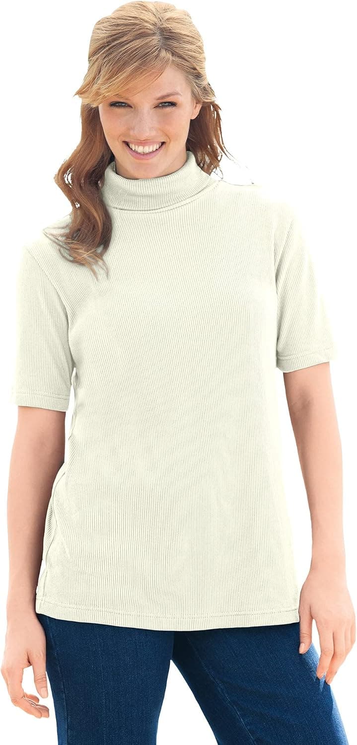 Ivory ribbed mock-neck top