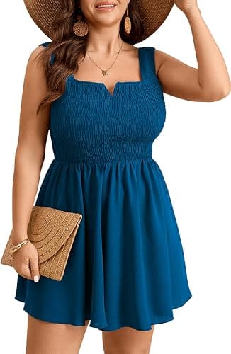 Teal plus-size smocked floral romper