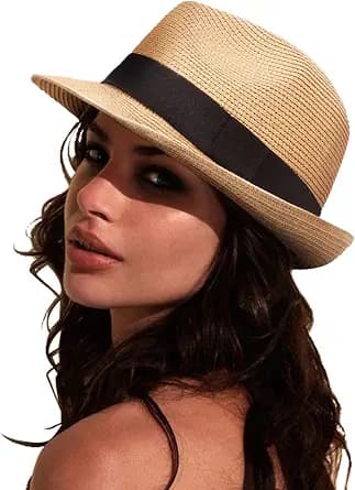 DRESHOW khaki paper-straw fedora