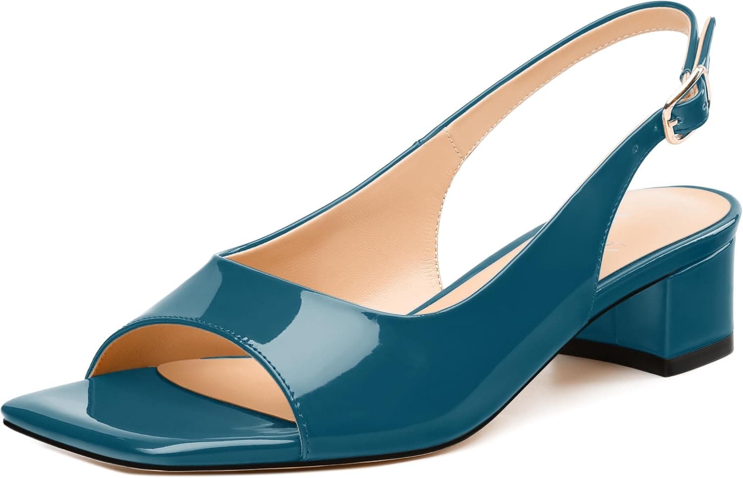 Teal low-heel slingback sandals