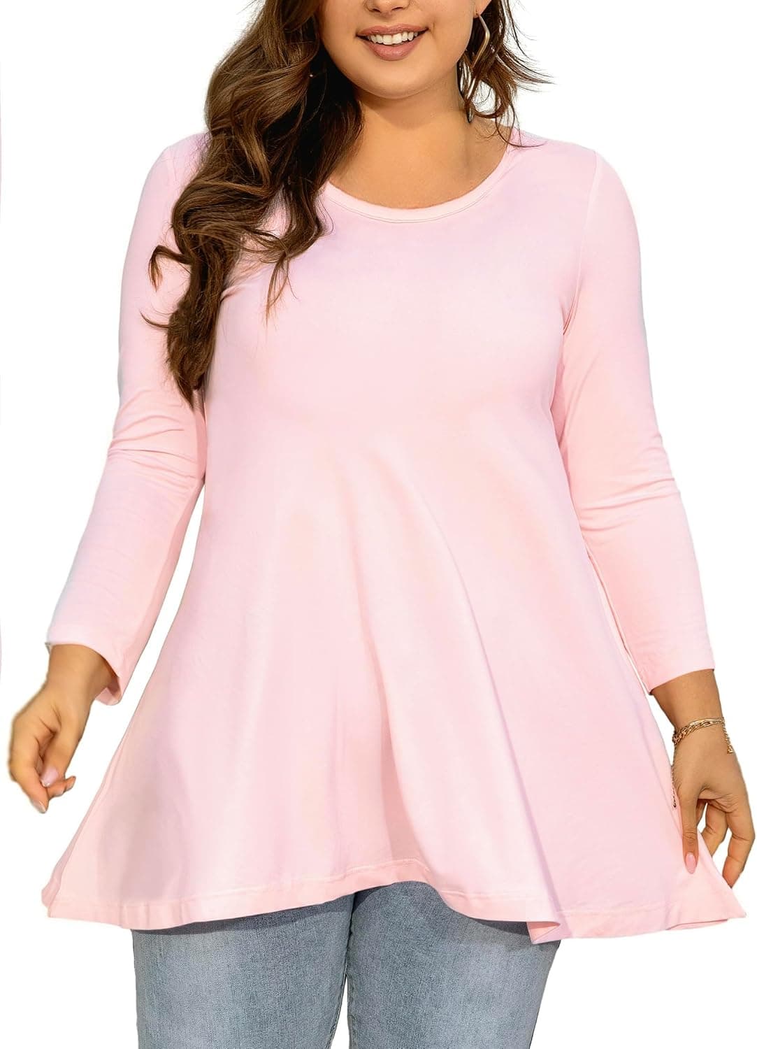 Blush-pink plus-size 3/4-sleeve tunic