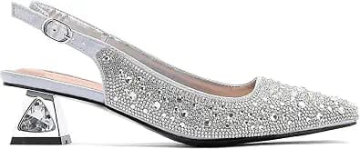 Lady Couture silver rhinestone slingback pumps