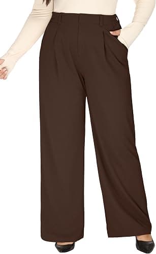 Coffee plus-size wide-leg trousers
