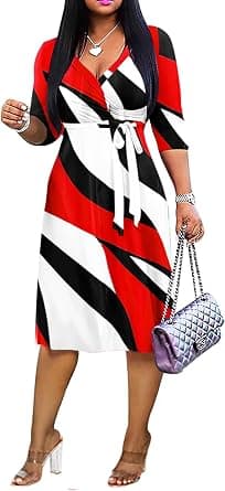 Women plus-size red-and-white tie-dye midi dress