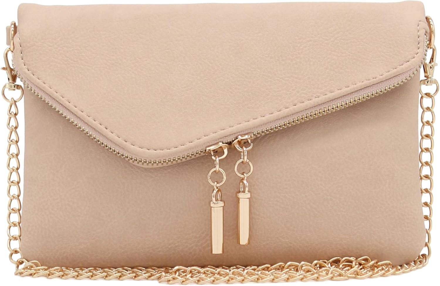 Nude envelope clutch with chain strap