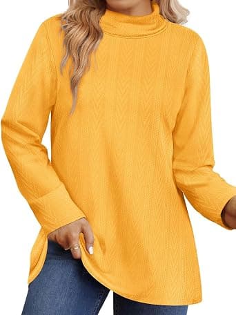CARCOS plus-size yellow knit turtleneck sweater