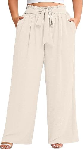 Ivory plus-size sheer wide-leg pants