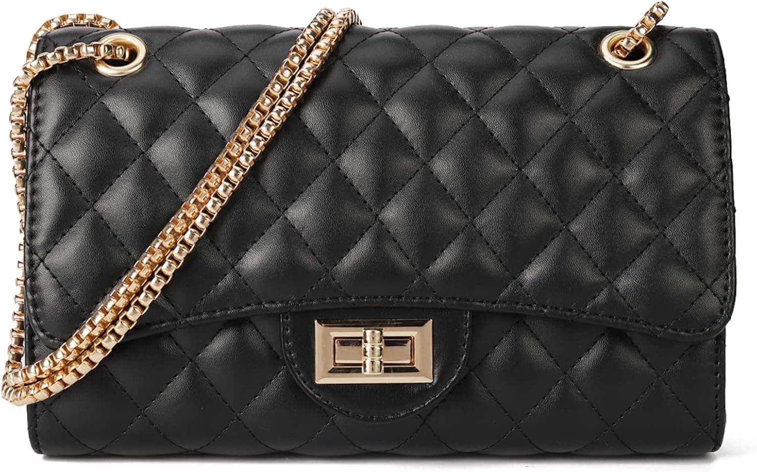 Black quilted chain-strap crossbody bag