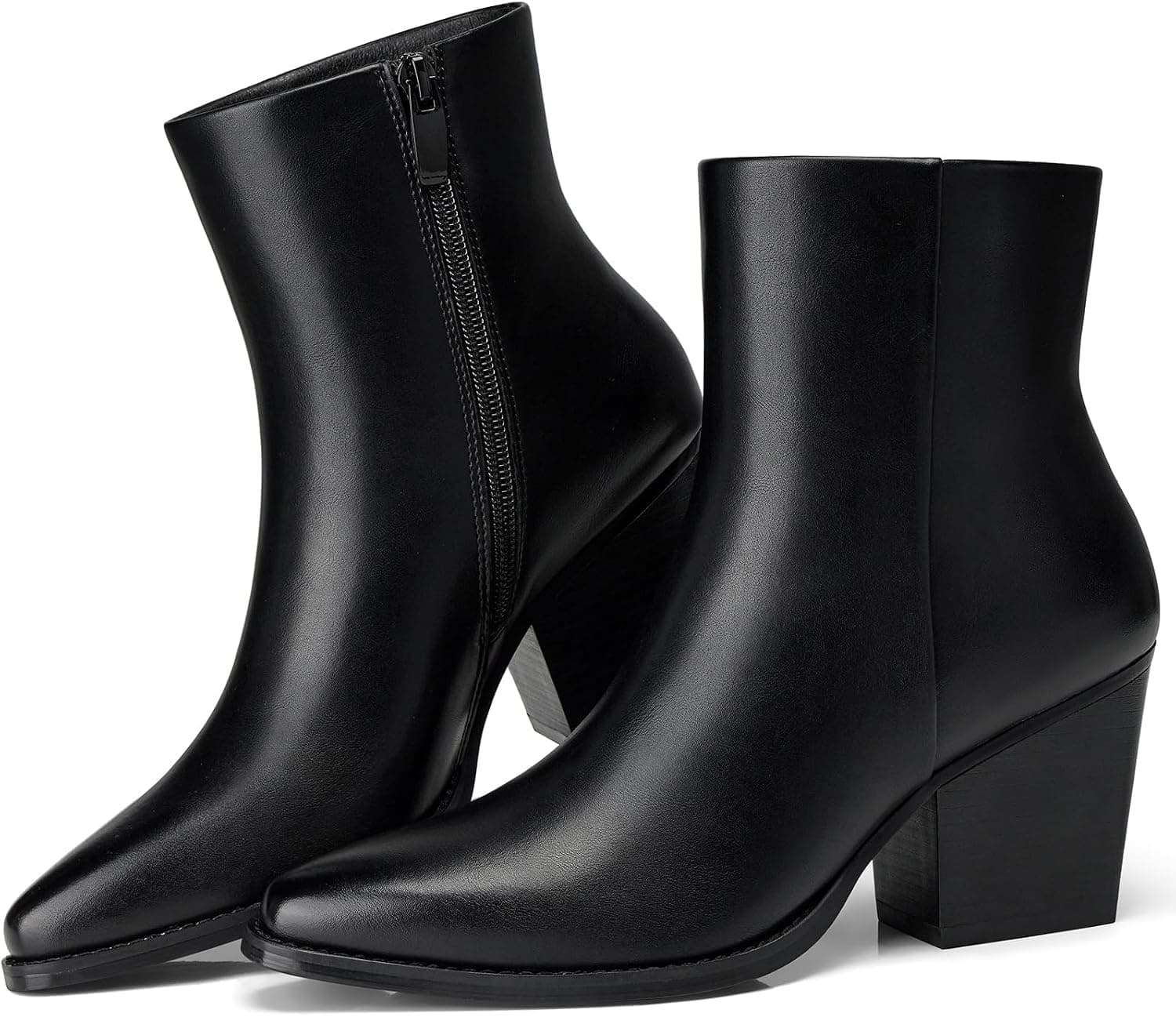 Black pointed-toe mid-heel ankle boots