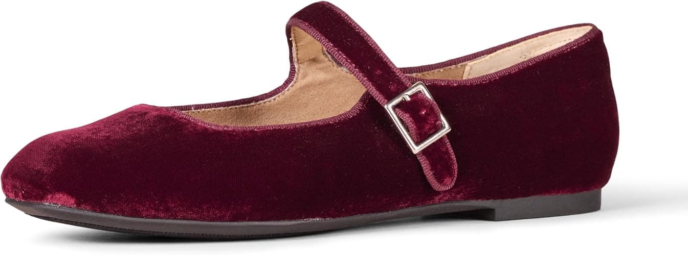 Amazon Essentials burgundy velvet ballet flats