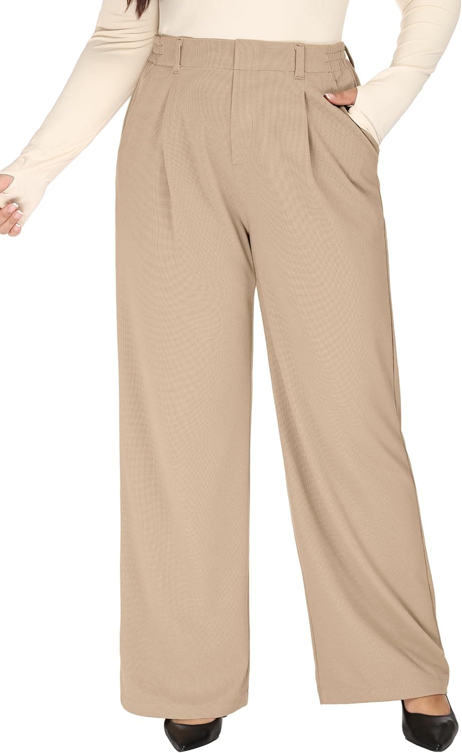 Khaki plus-size high-waisted trousers