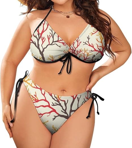 Colorful coral plus-size triangle bikini set