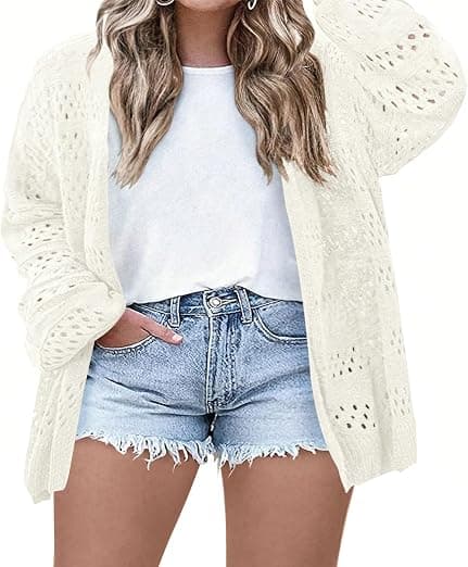 Plus-size open-front crochet cardigan