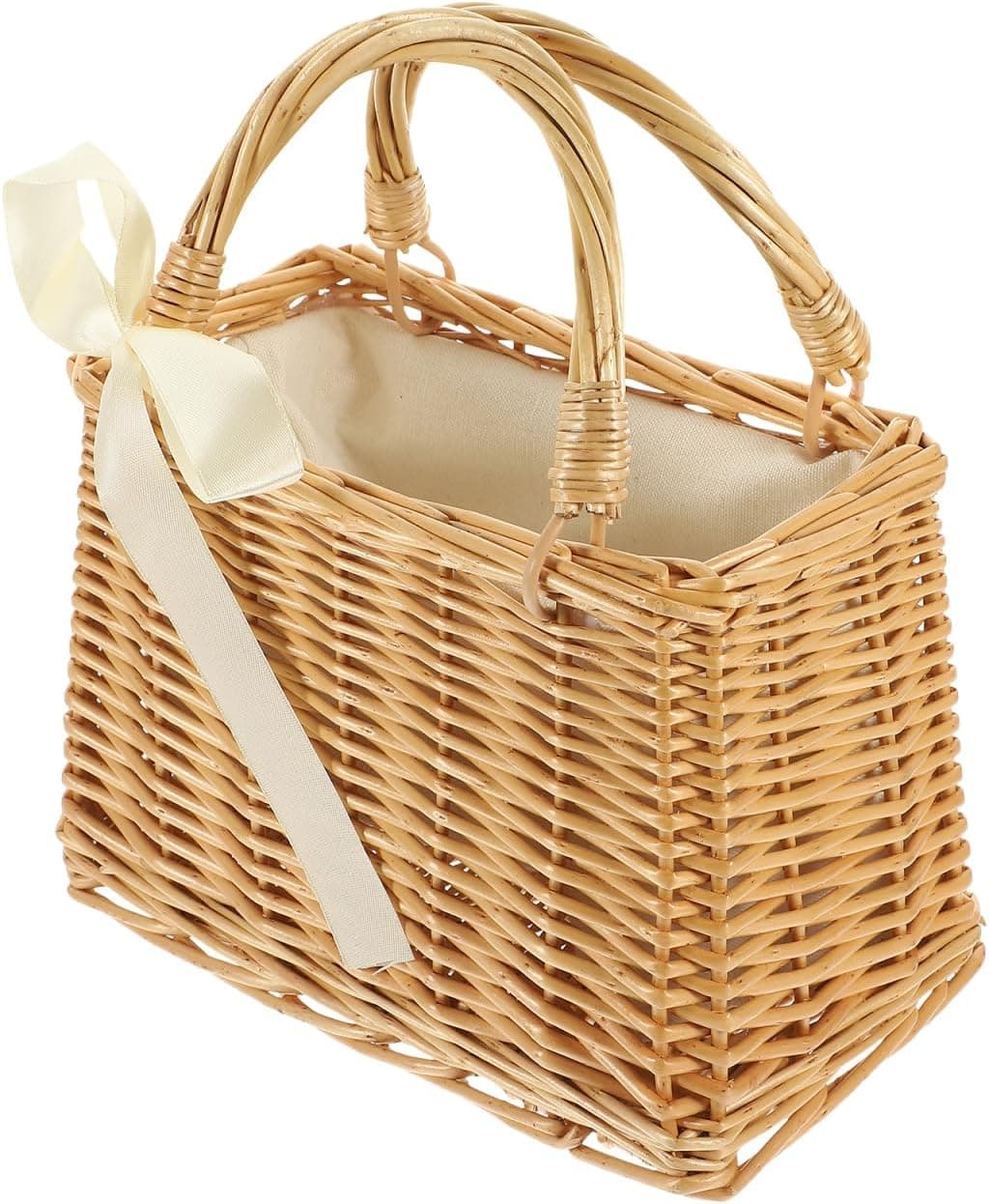 Light-brown woven bow handbag