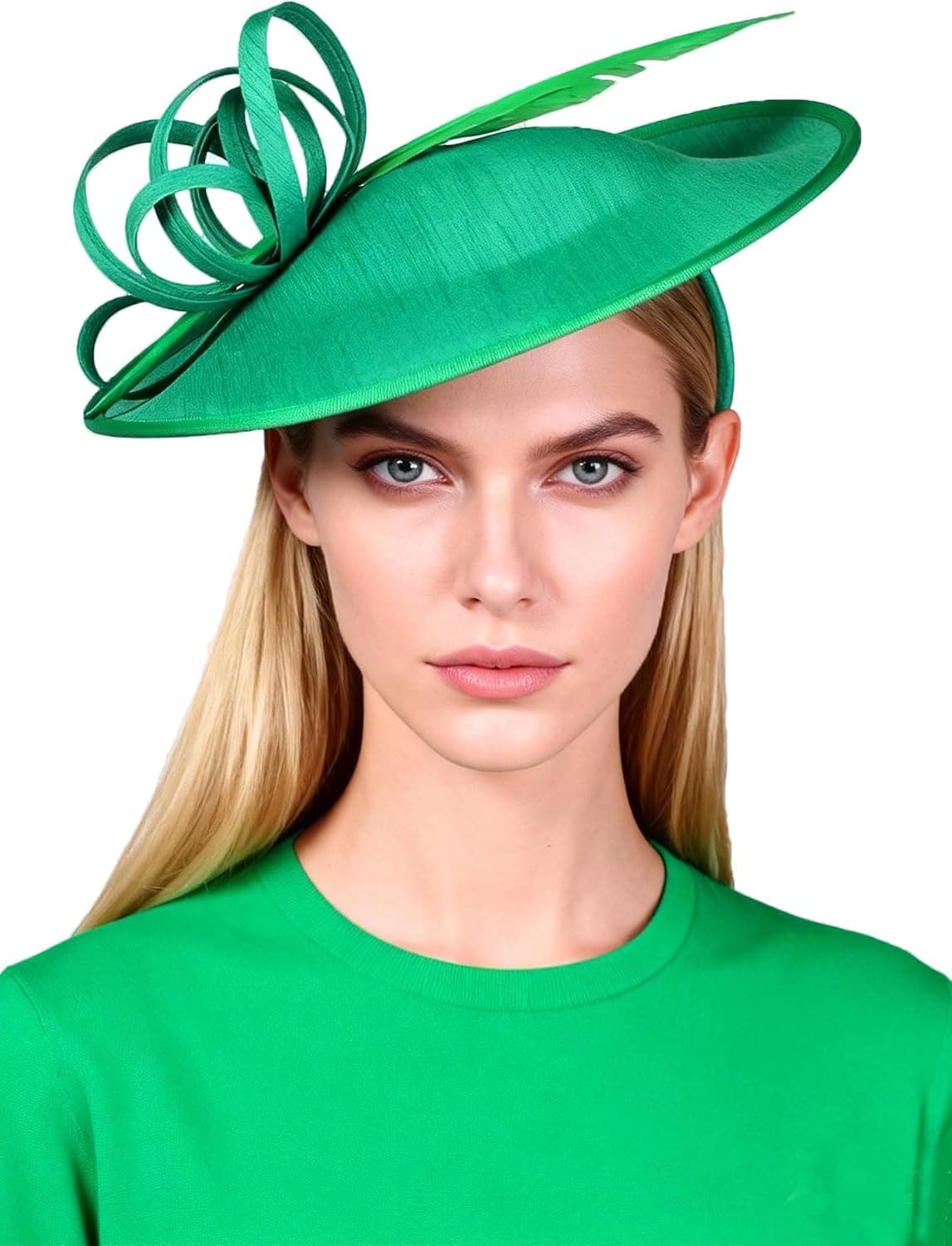 Emerald-green wide-brim Derby hat