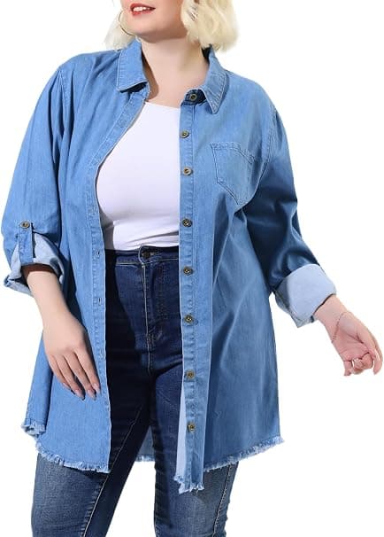 Agnes Orinda blue plus-size chambray shirt