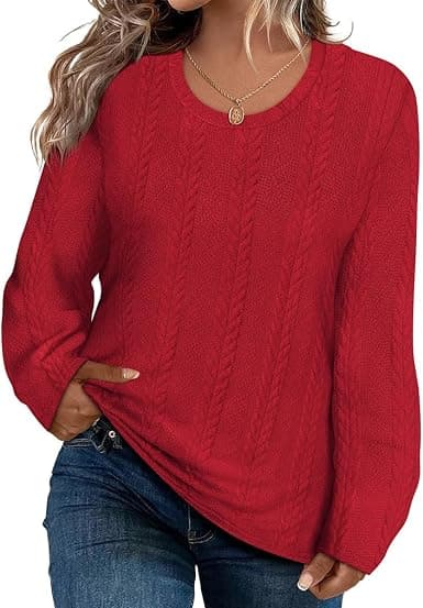 CARCOS plus-size wine-red cable-knit crewneck sweater