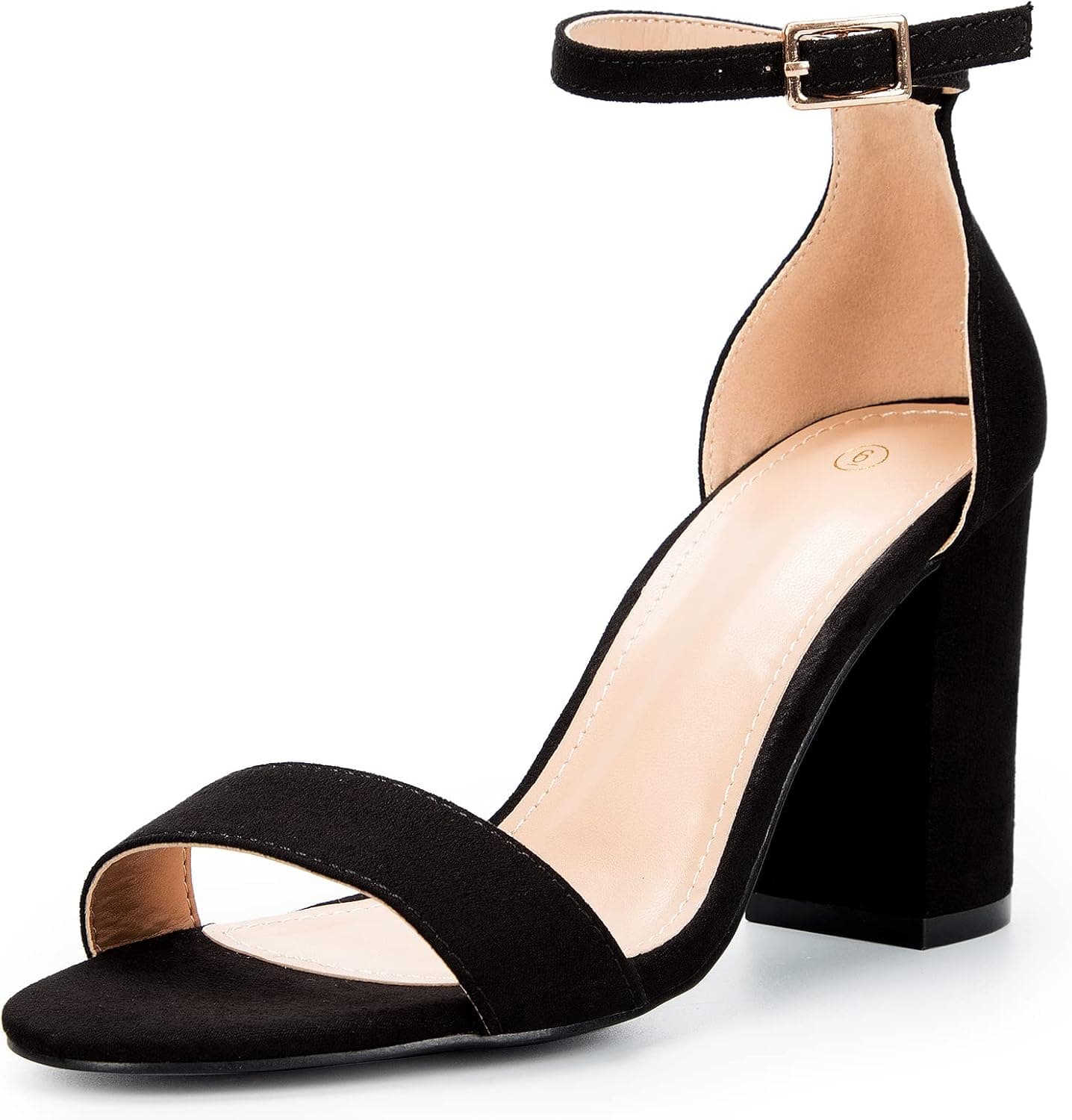 Black suede ankle-strap block-heel sandals