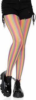 Rainbow striped fishnet tights