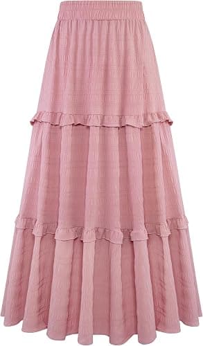 Pink tiered gauze maxi skirt