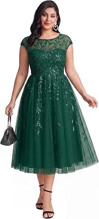 Ever-Pretty Plus dark-green sequin midi dress