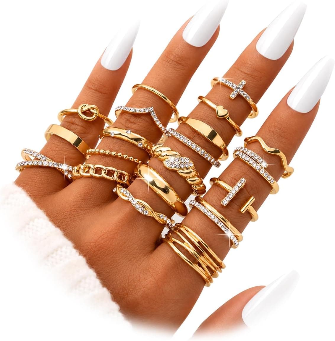 Gold stackable statement ring set