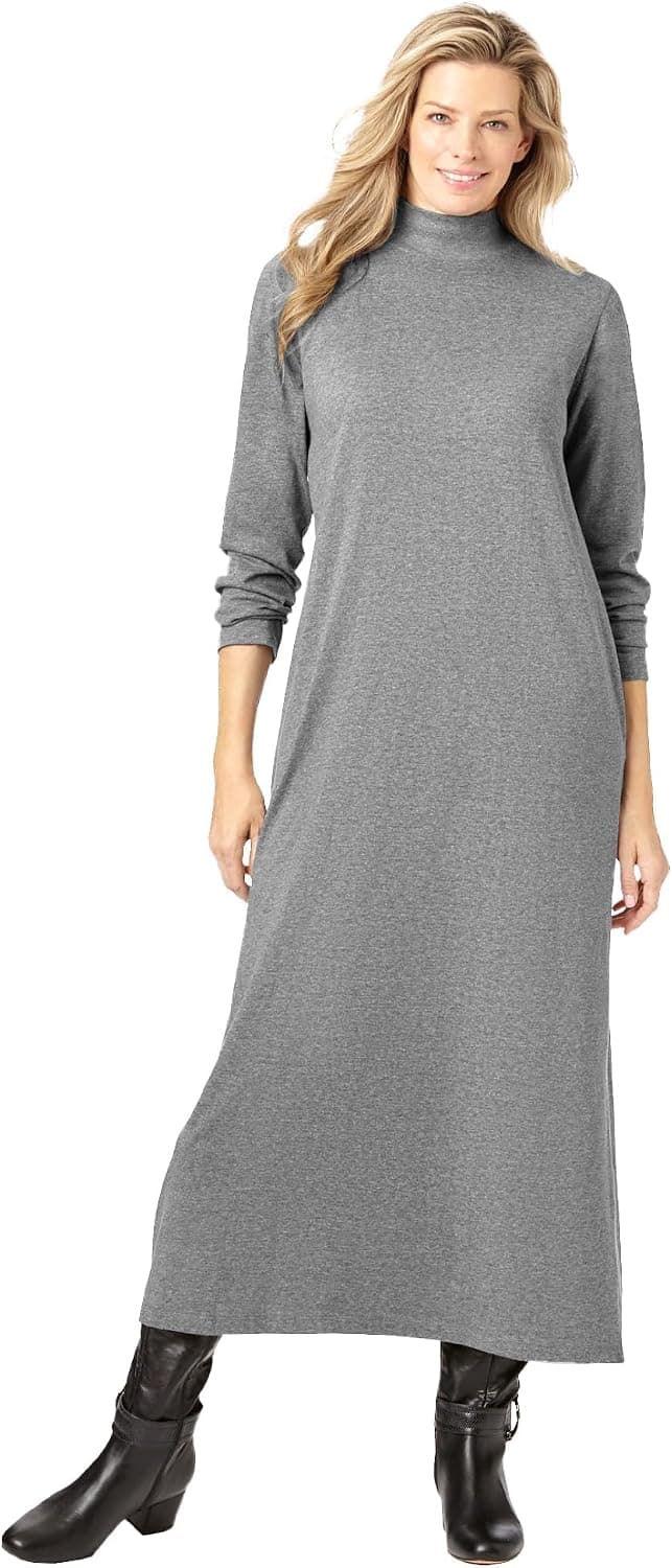 Medium-gray plus-size mock-neck midi dress