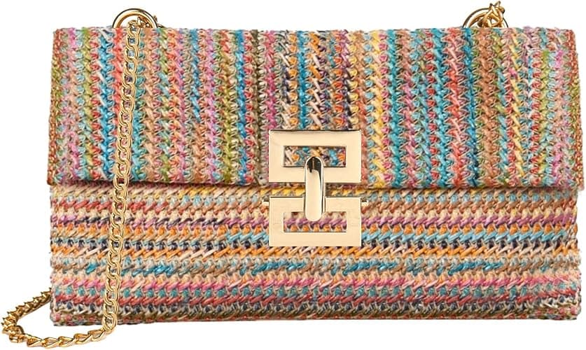 Woven straw chain clutch crossbody