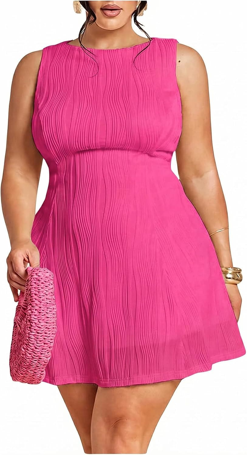 Hot-pink plus-size fit-and-flare cocktail dress