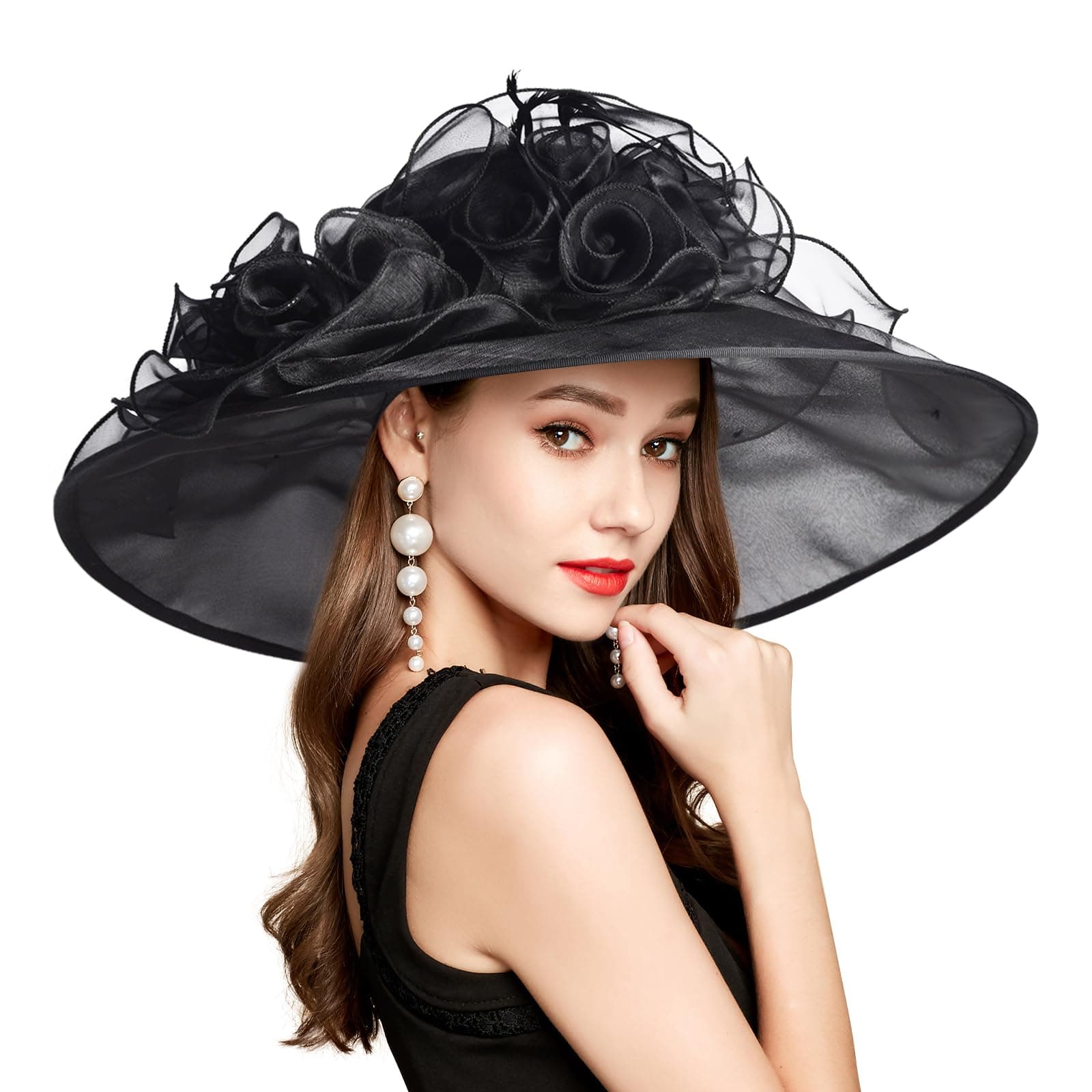 Black Kentucky Derby fascinator with mesh and feathers