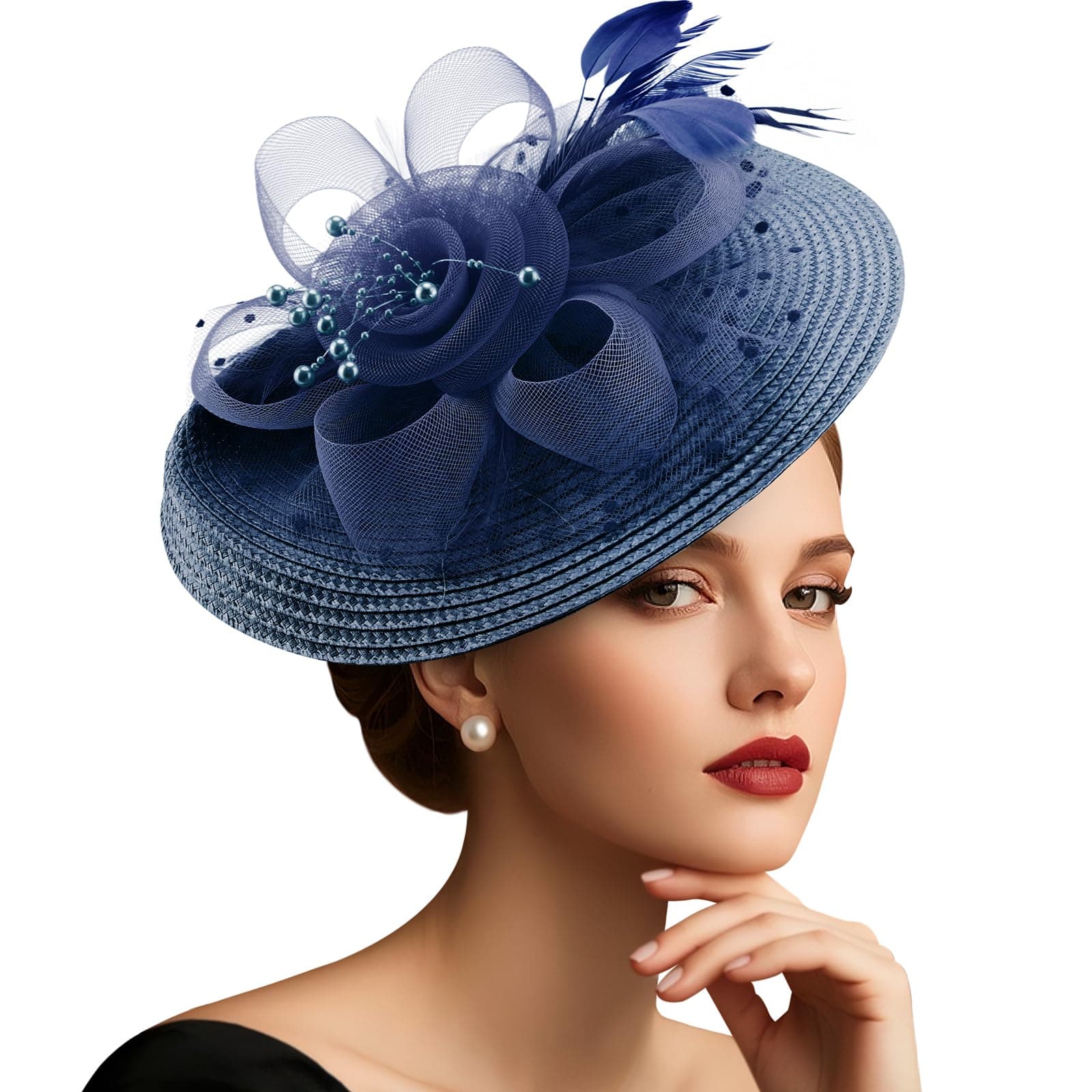 Navy floral Derby fascinator hat