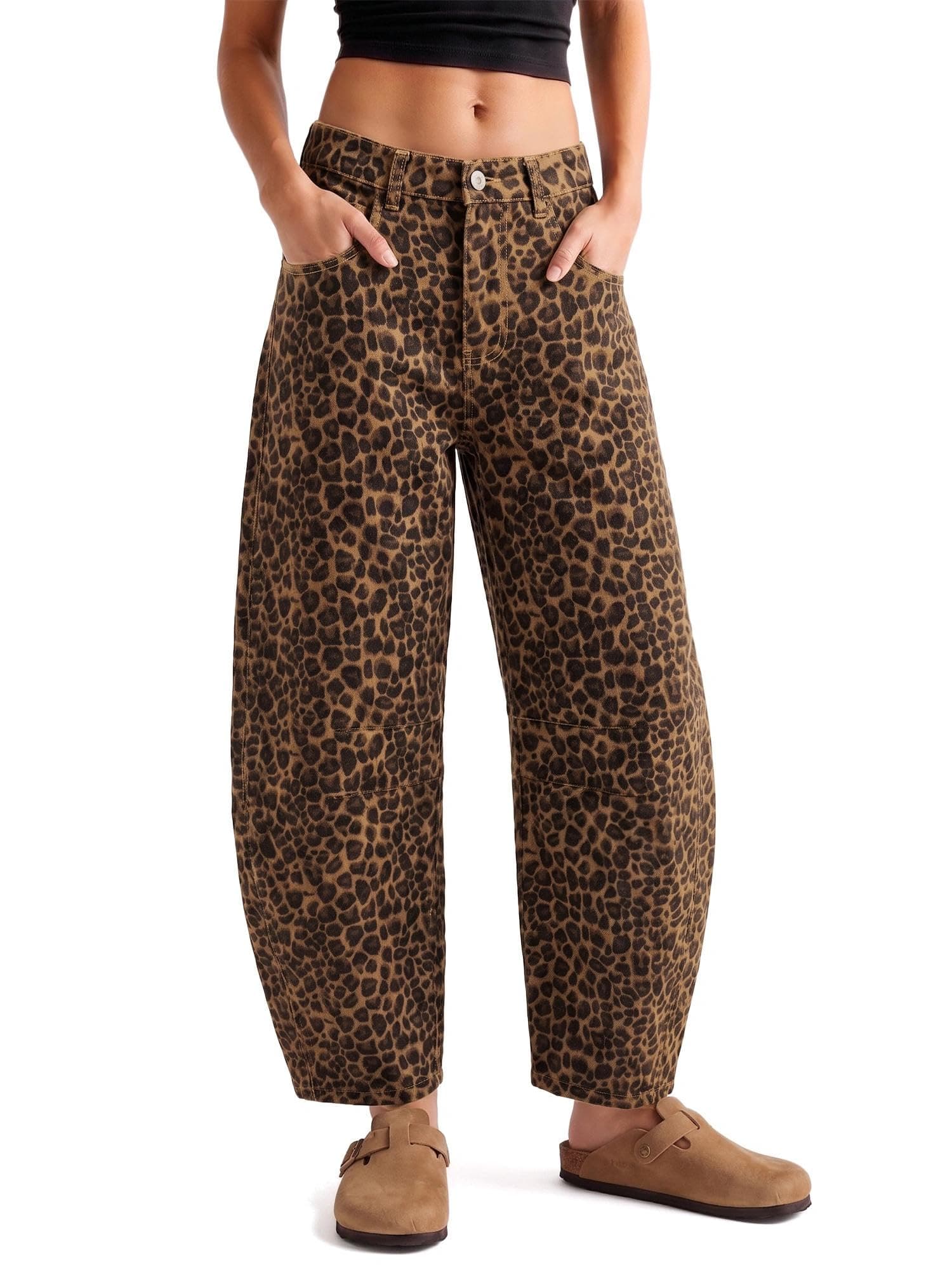 Brown leopard straight-leg pants