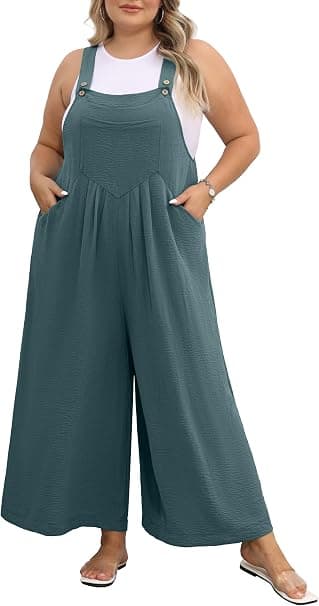 Plus-size wide-leg utility jumpsuit