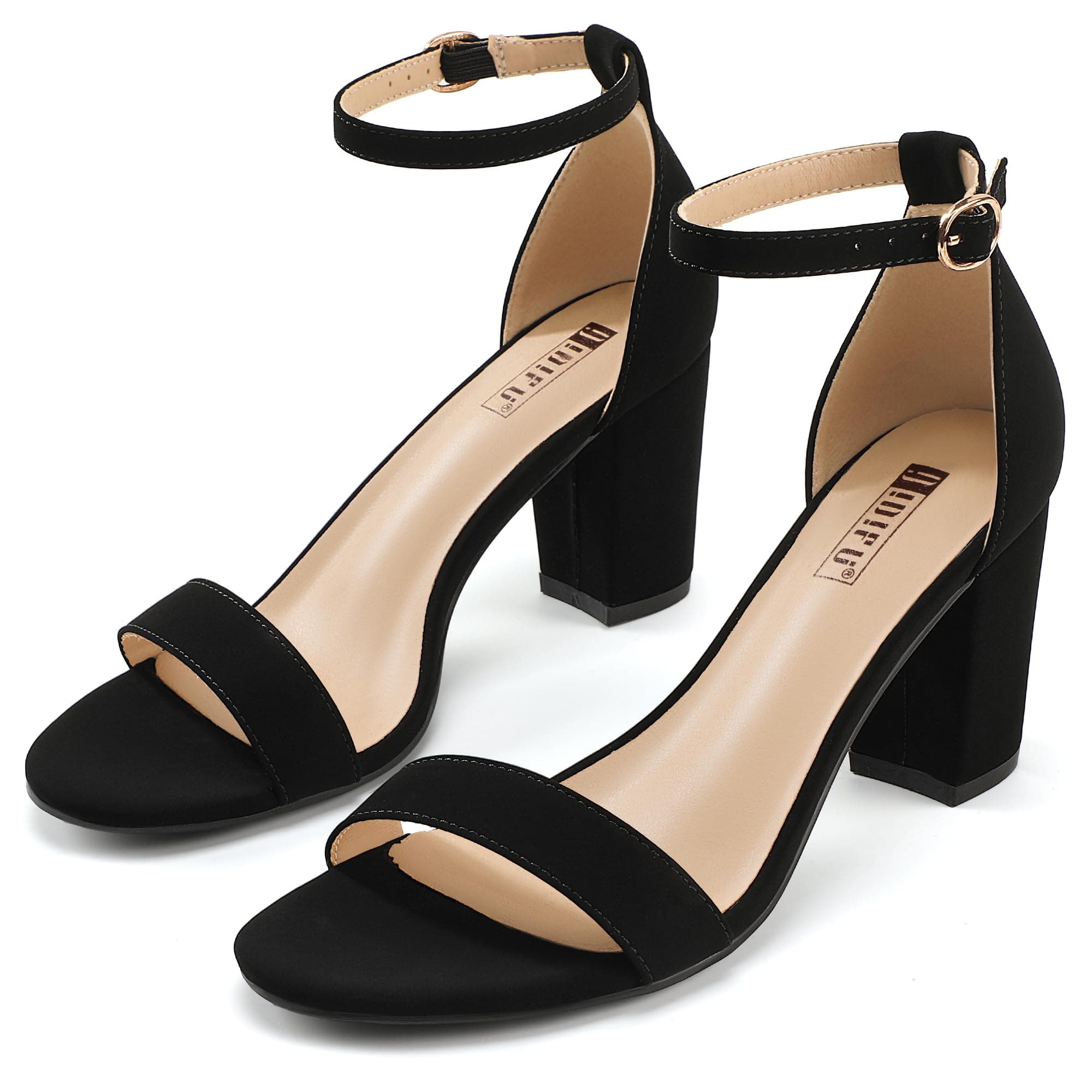 Black two-strap block-heel sandals