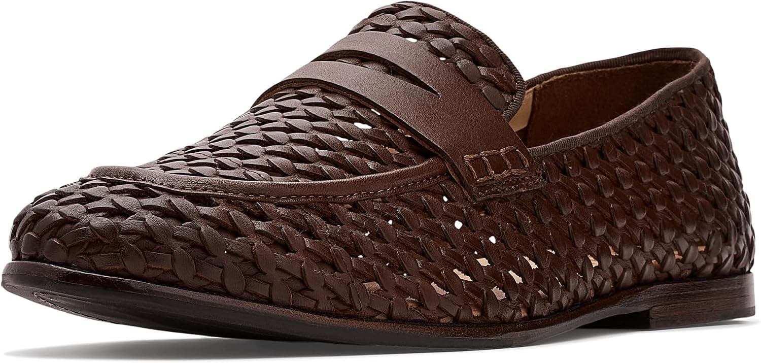 Dark-brown woven leather loafers