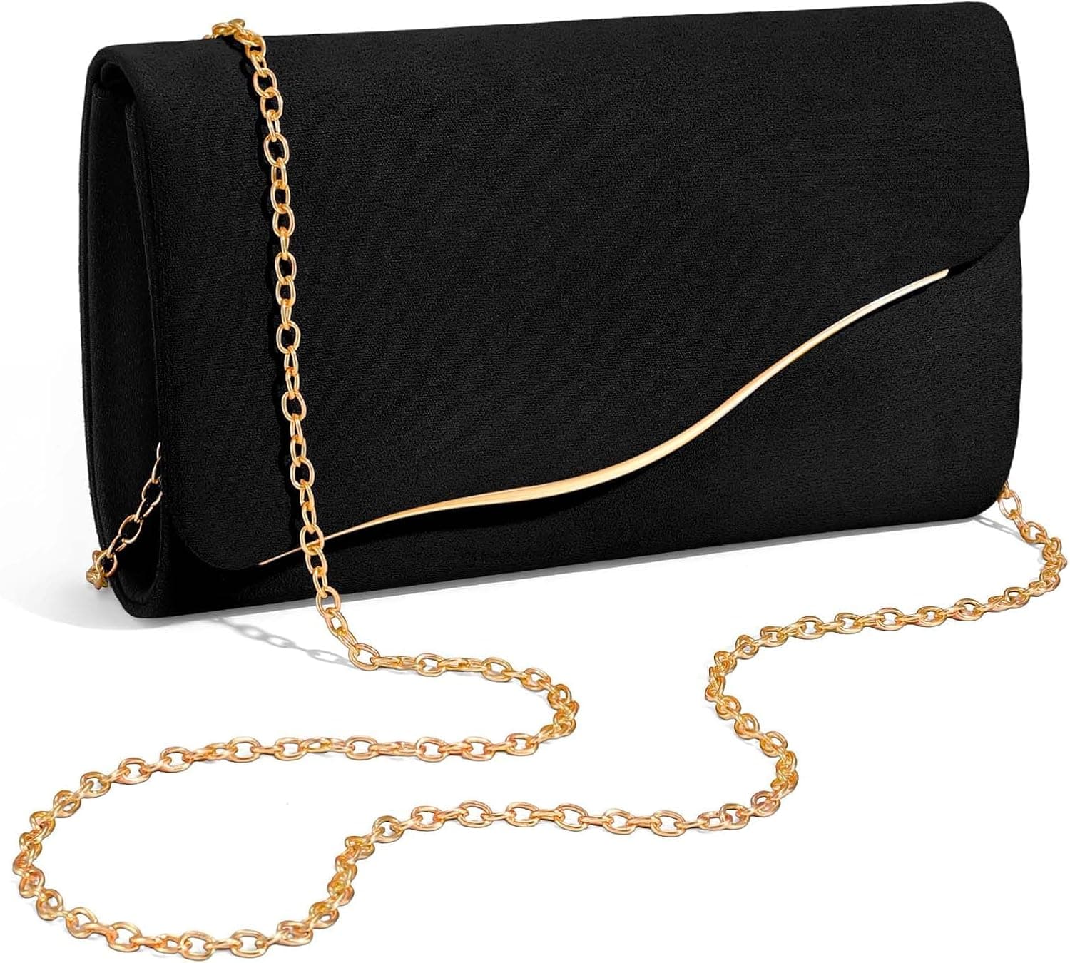 Black formal clutch with detachable chain