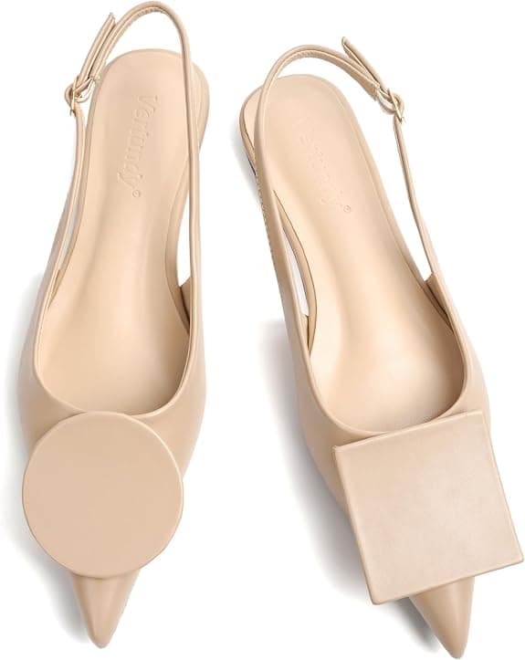 Nude pointed-toe slingback flats
