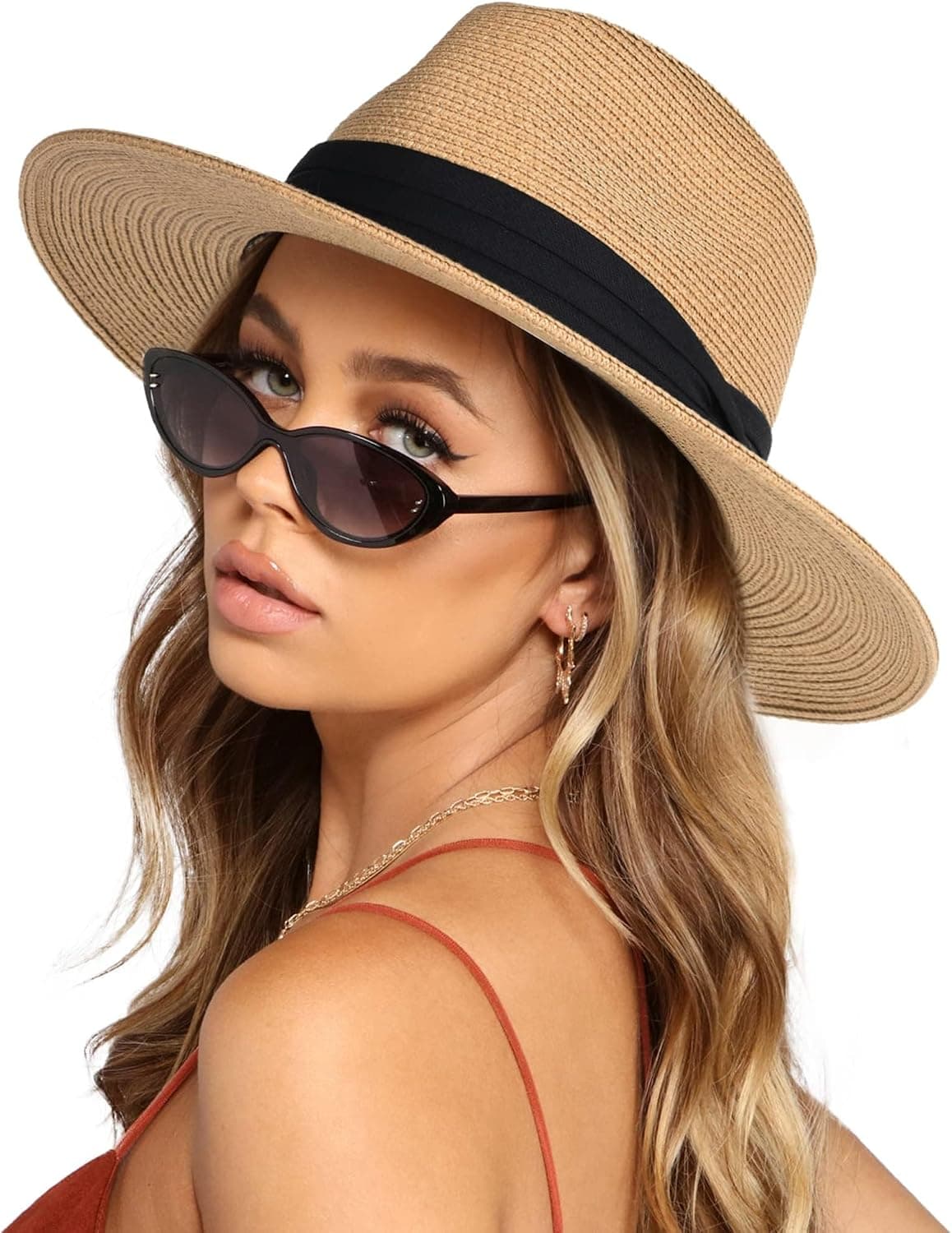 Khaki straw fedora