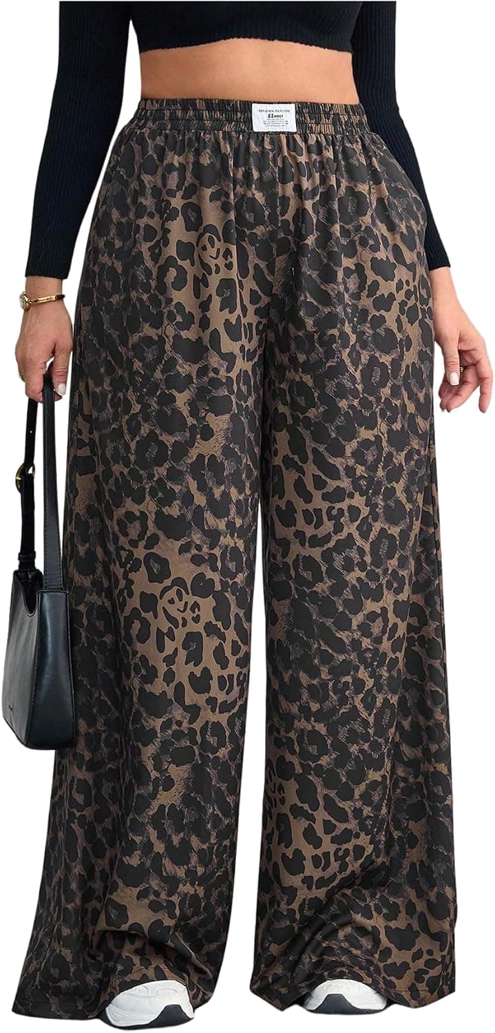 Brown leopard baggy wide-leg pants