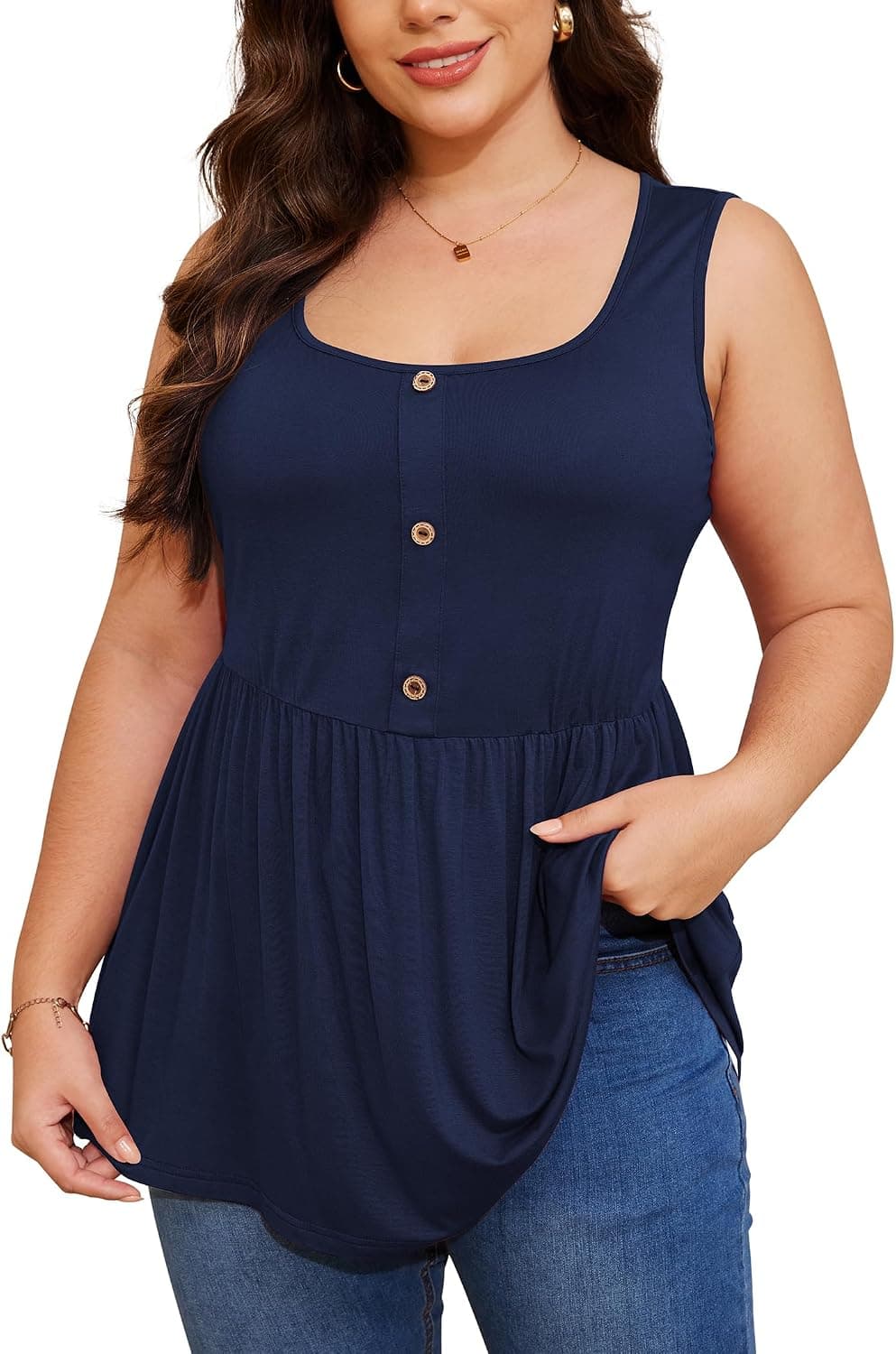Navy plus-size sleeveless peplum top