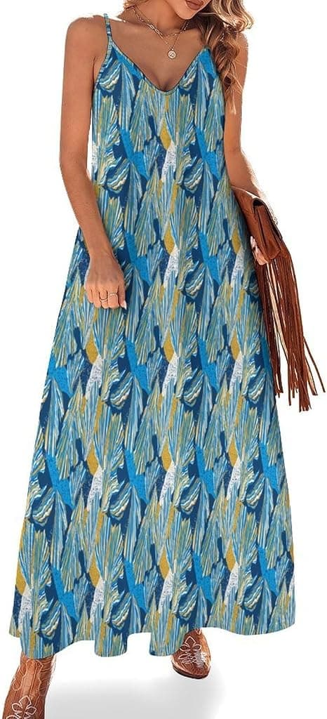 Abstract blue print plus-size maxi dress