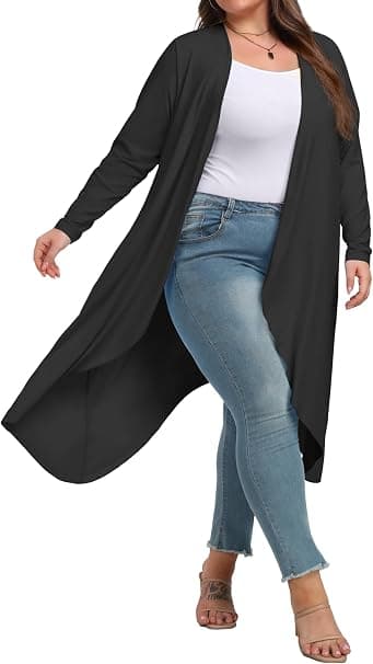 OLRIK black plus-size long knit cardigan