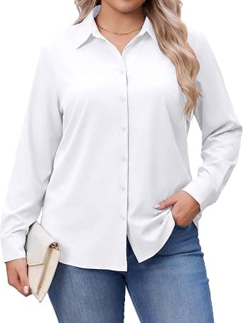 IN'VOLAND plus-size white button-down shirt