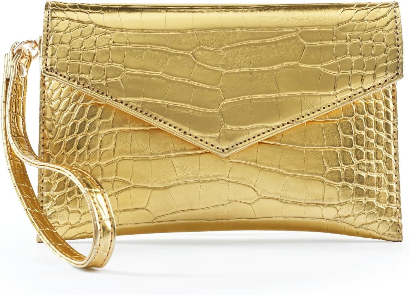 Gold metallic envelope clutch